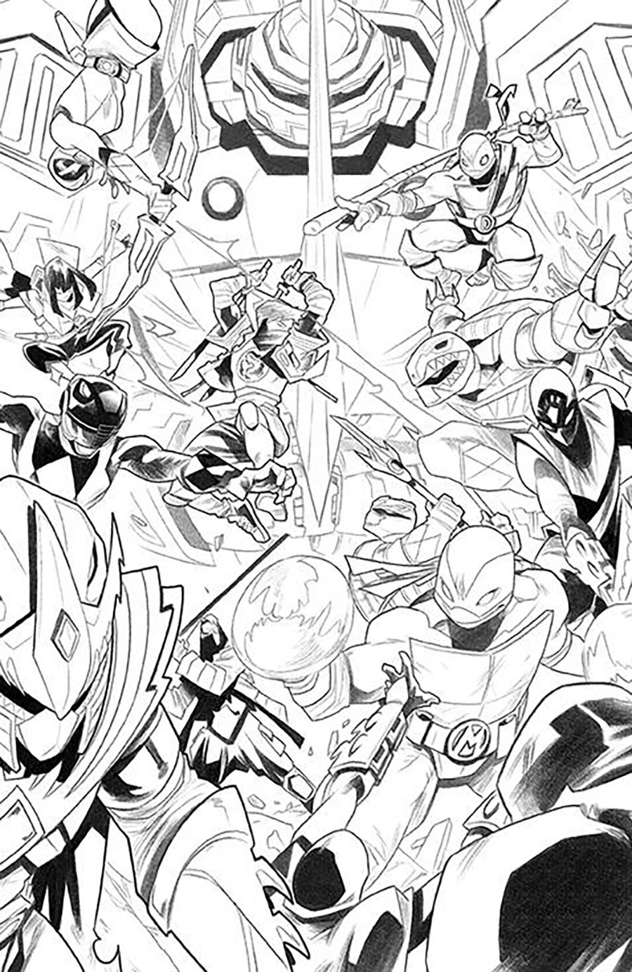 Mighty Morphin Power Rangers Teenage Mutant Ninja Turtles II #2 Cover J Incentive Simone Ragazzoni Black & White Card Stock Variant Cover