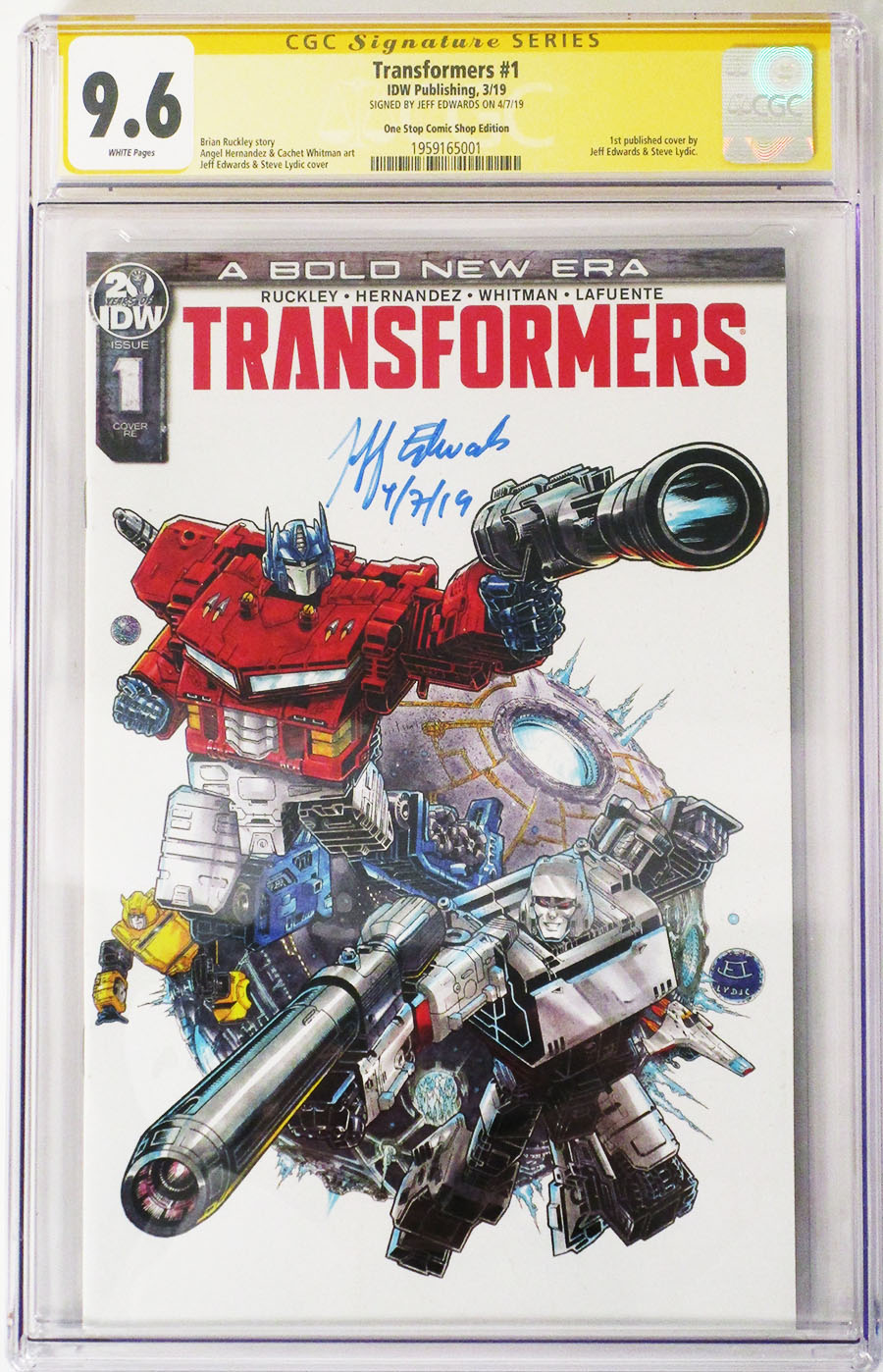 Transformers Vol 4 #1 Cover H CGC 9.6 One Stop Shop Edition Signed by Jeff Edwards