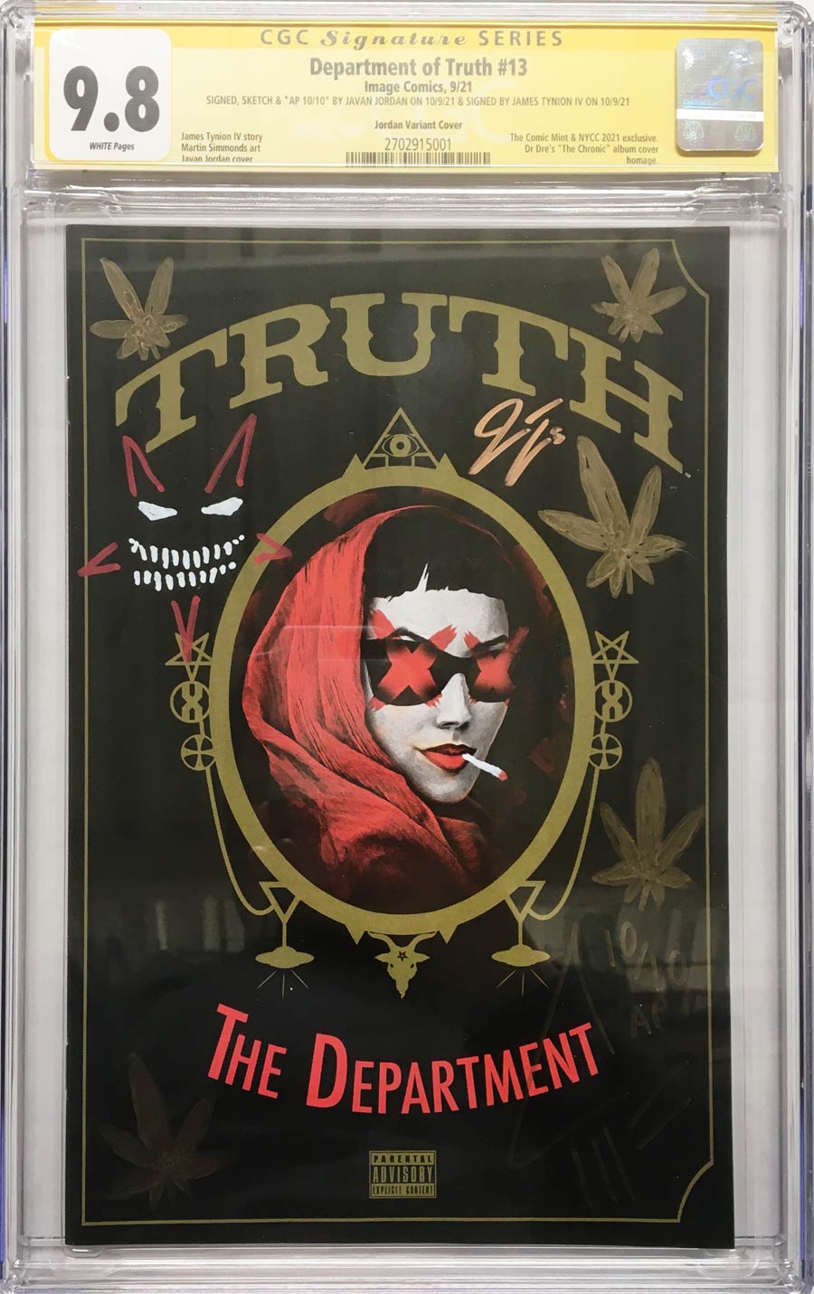 Department Of Truth #13 Cover D CGC 9.8 Signed Sketched Javan Jordan And James Tynion IV
