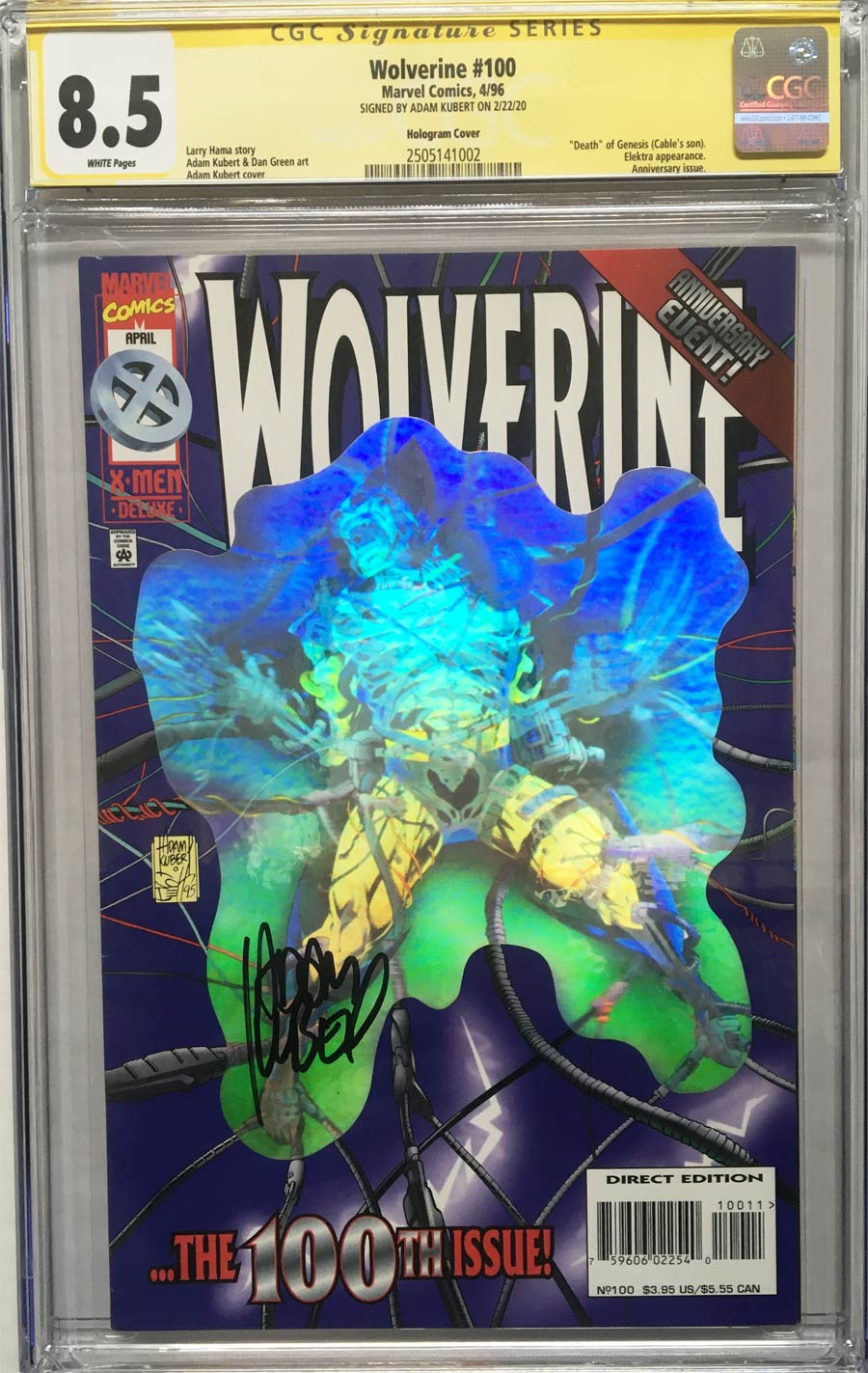 Wolverine Vol 2 #100 Cover C CGC 8.5 Hologram Cover Signed By Adam Kubert