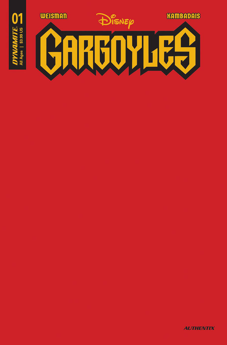 Gargoyles Vol 3 #1 Cover Z-B Variant Red Blank Authentix Cover