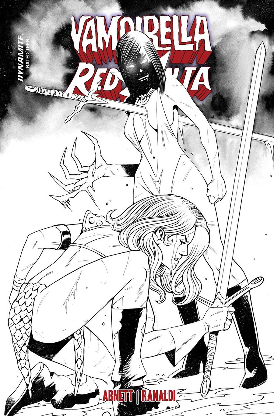 Vampirella vs Red Sonja #2 Cover P Incentive Drew Moss Black & White Cover