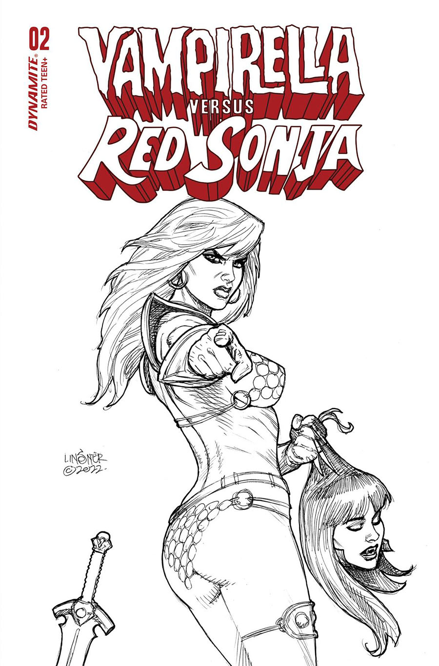 Vampirella vs Red Sonja #2 Cover R Incentive Joseph Michael Linsner Line Art Cover