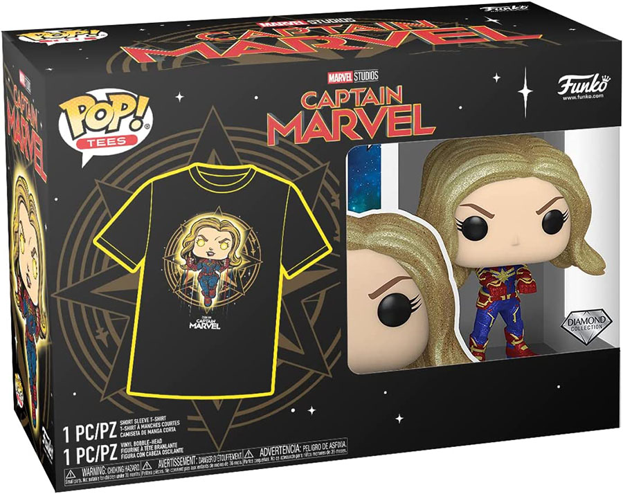 POP And Boxed Tee Captain Marvel Black T-Shirt X-Small