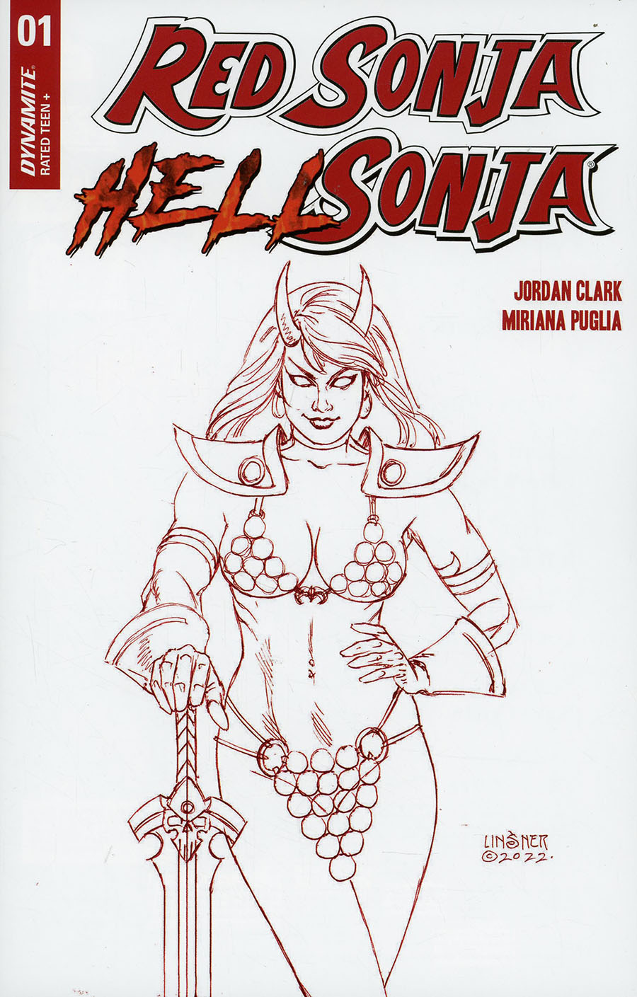 Red Sonja Hell Sonja #1 Cover V Incentive Joseph Michael Linsner Fiery Red Line Art Cover