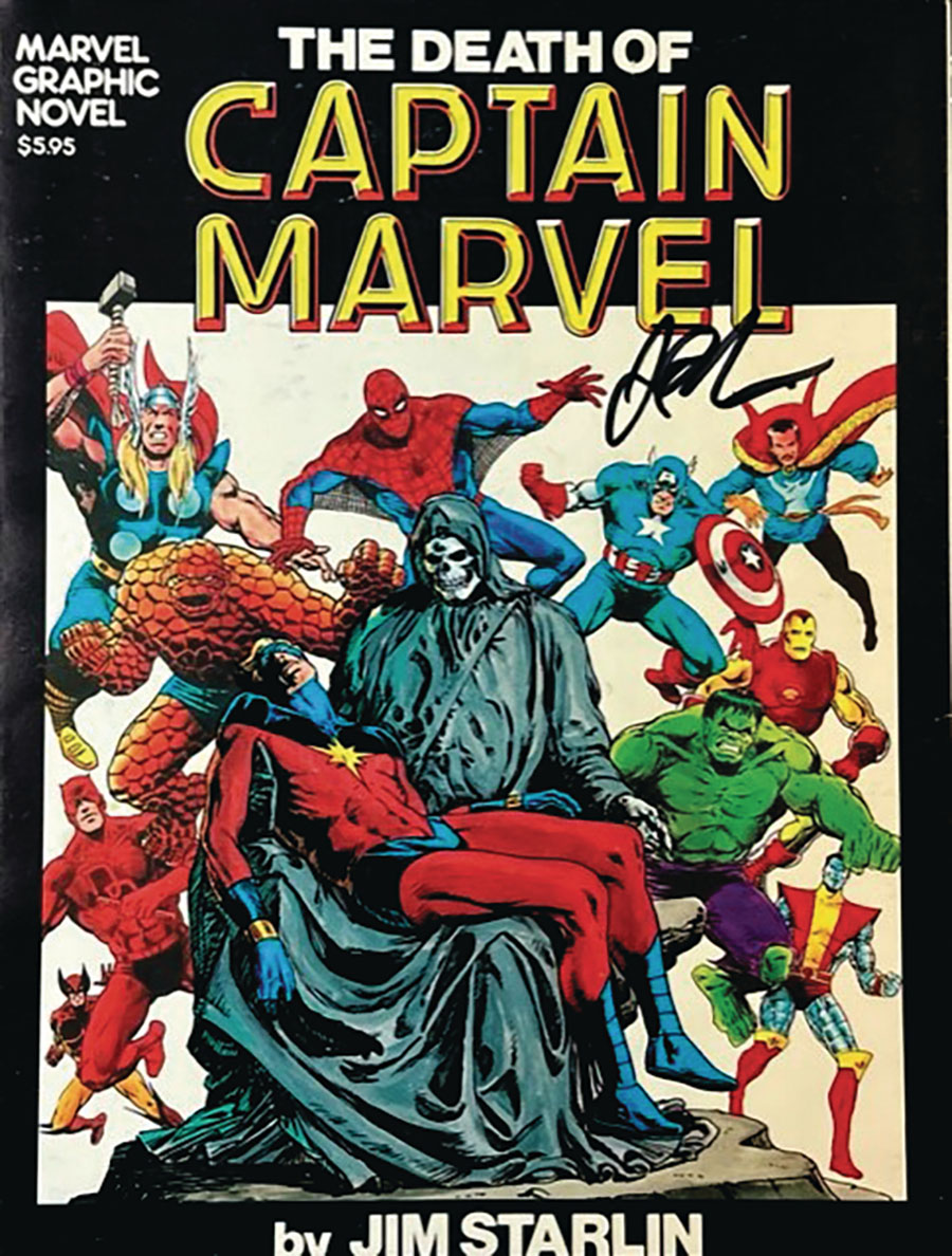 Marvel Graphic Novel #1 Death Of Captain Marvel Cover D DF Jim Starlin Personal File Copy Signed By Jim Starlin