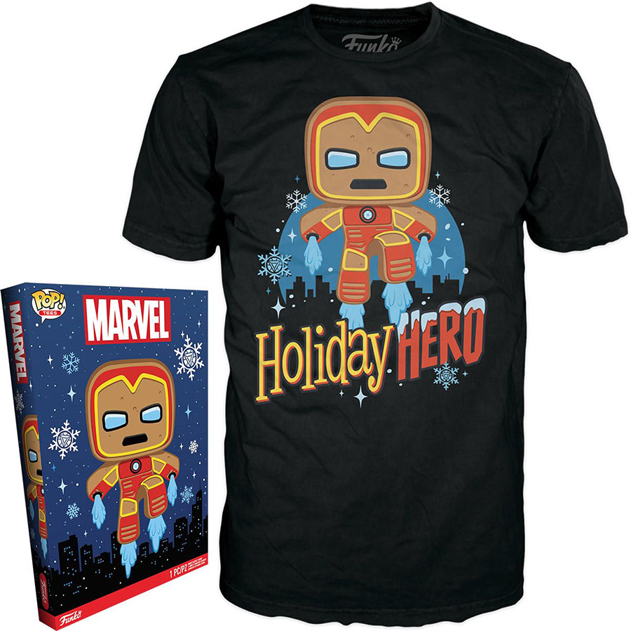 POP Boxed Tee Marvel Holiday Gingerbread Iron Man T-Shirt Large