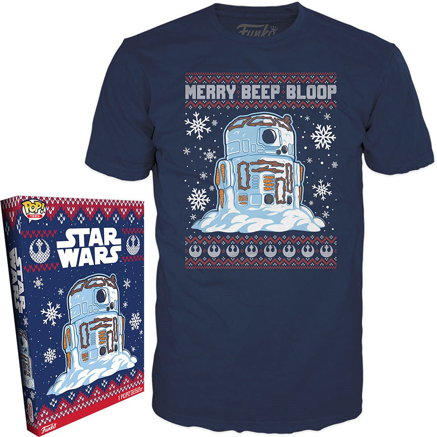 POP Boxed Tee Star Wars Holiday R2D2 Snowman T-Shirt Large