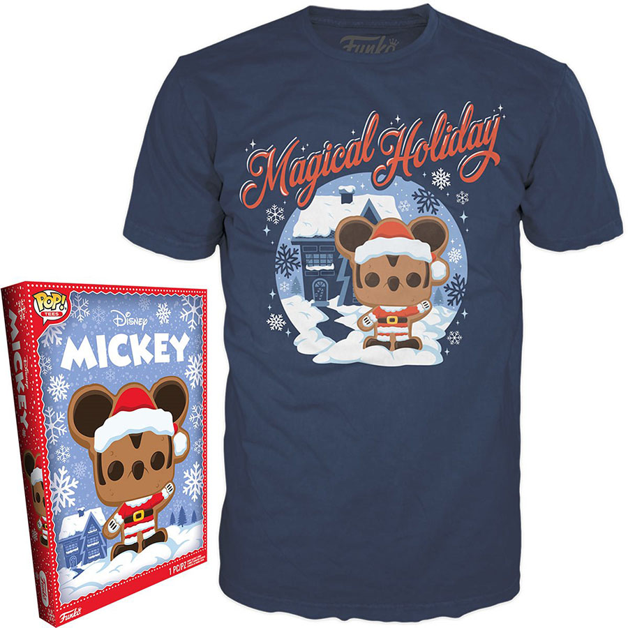 POP Boxed Tee Disney Holiday Santa Mickey T-Shirt Large