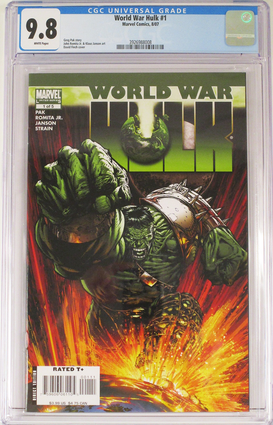 World War Hulk #1 Cover K CGC 9.8 1st Ptg Regular David Finch Cover
