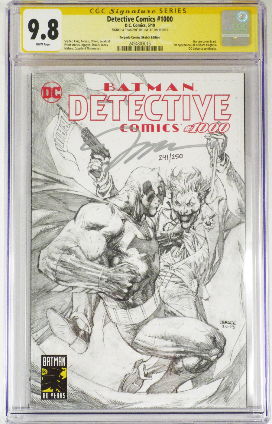 Detective Comics Vol 2 #1000 Cover Z-W CGC Signature Series 9.8 Torpedo Comics Sketch Edition Signed by Jim Lee