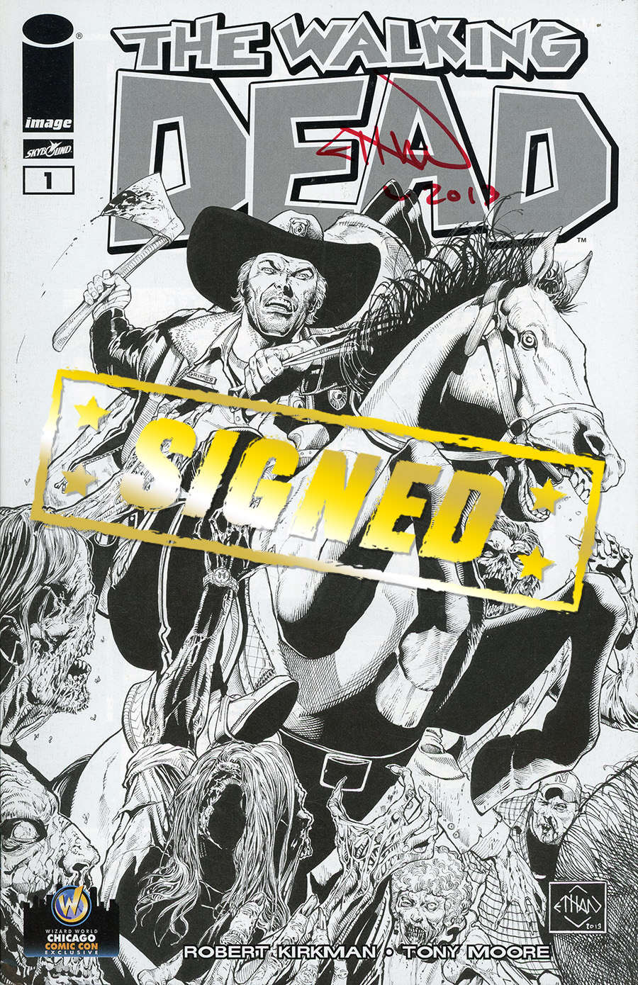 Walking Dead #1 Cover Z-Z-E Wizard World Chicago Exclusive Ethan Van Sciver Black & White Variant Cover Signed By Ethan Van Sciver Without Certificate