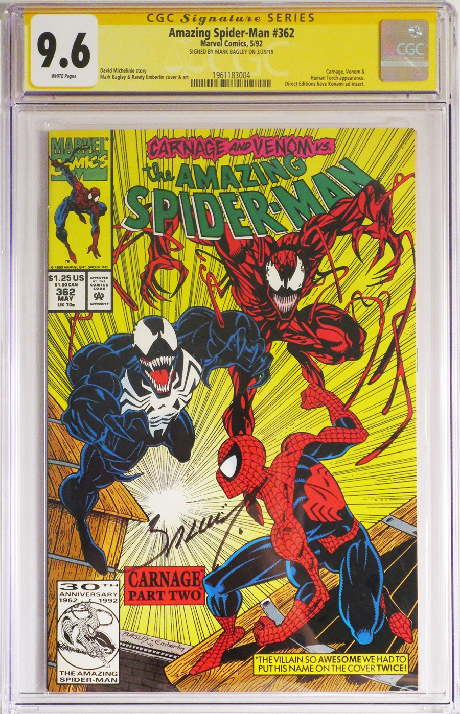 Amazing Spider-Man #362 Cover C 1st Ptg CGC Signature Series 9.6 Mark Bagley Signature