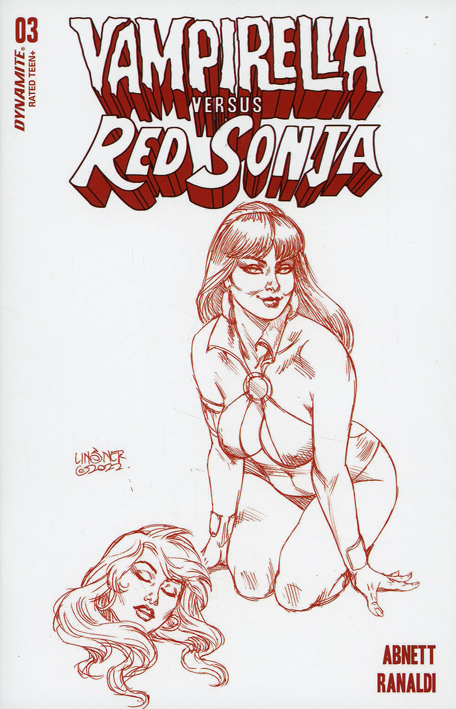 Vampirella vs Red Sonja #3 Cover T Incentive Joseph Michael Linsner Fiery Red Line Art Cover