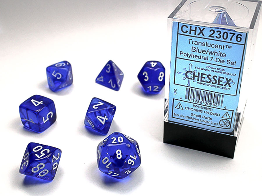 Translucent Polyhedral 7-Die Set - Blue/White