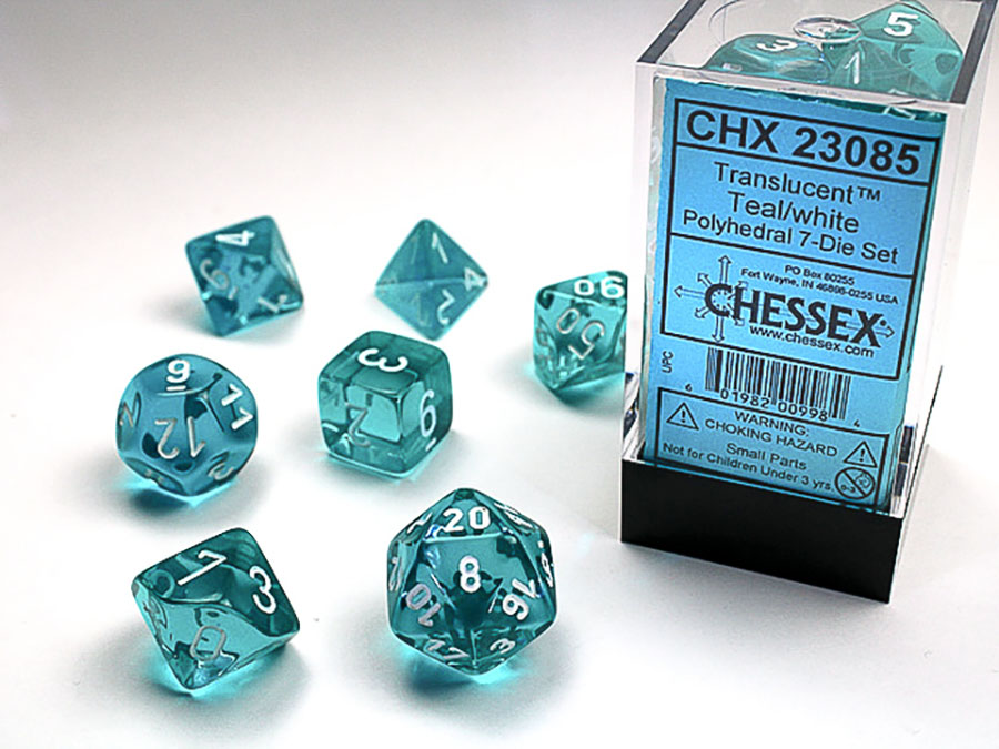 Translucent Polyhedral 7-Die Set - Teal/White