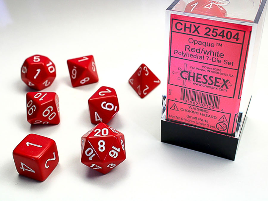Opaque Polyhedral 7-Die Set - Red/White