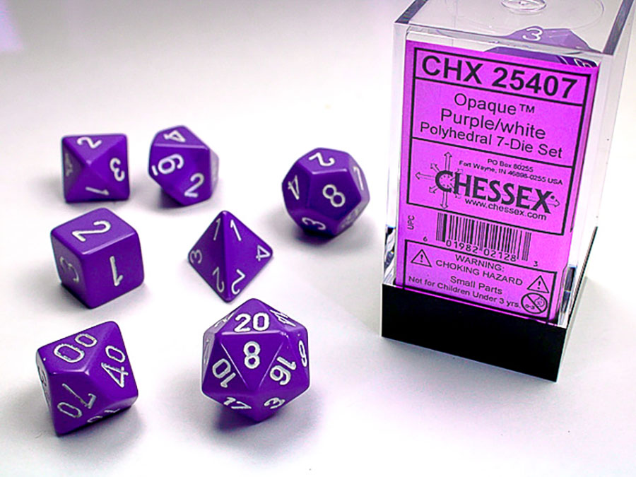 Opaque Polyhedral 7-Die Set - Purple/White