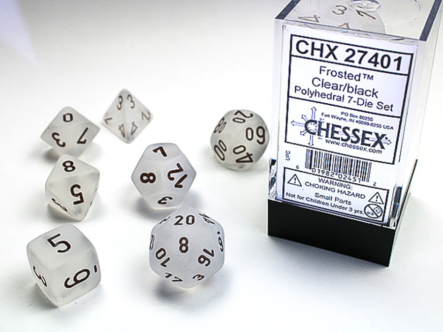 Frosted Polyhedral 7-Die Set - Clear/Black