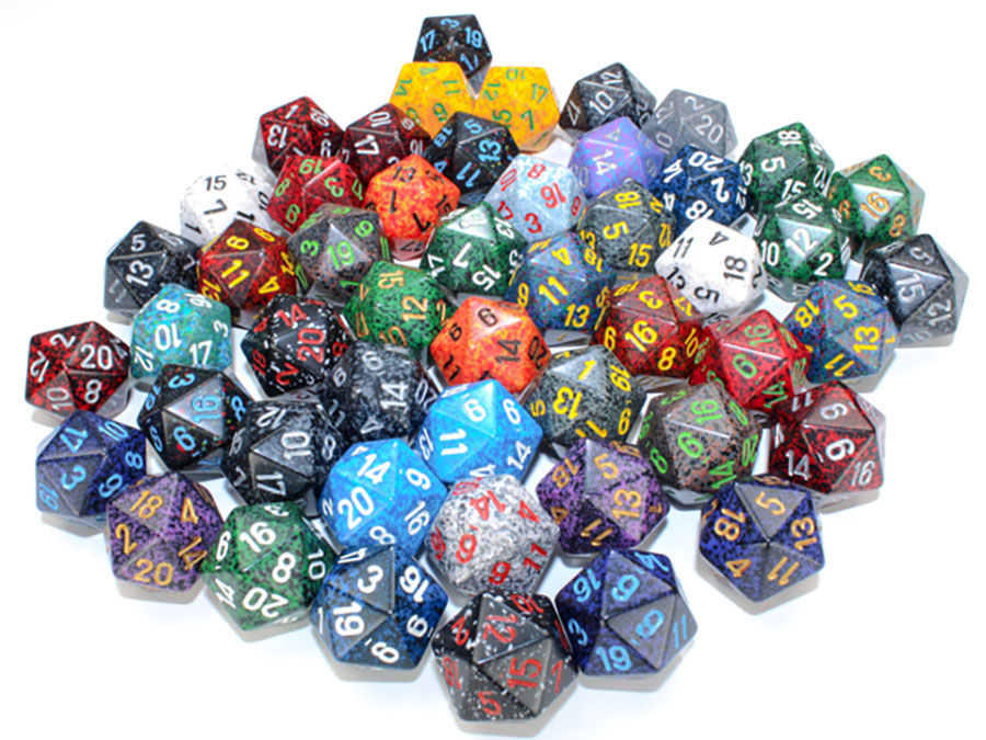 Bag Of 50 Assorted Loose Speckled Polyhedral d20 Dice