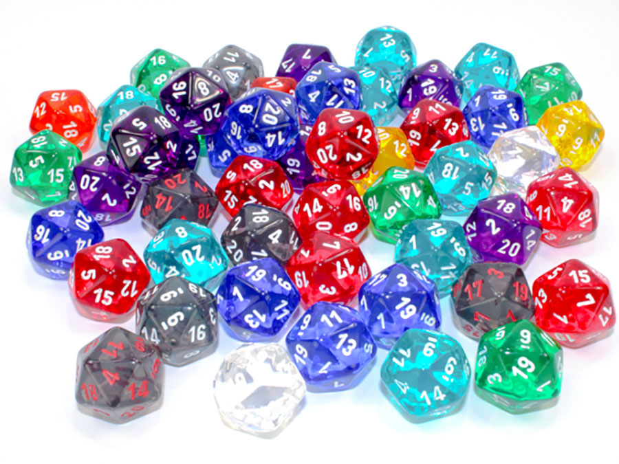 Bag Of 50 Assorted Loose Translucent Polyhedral Dice