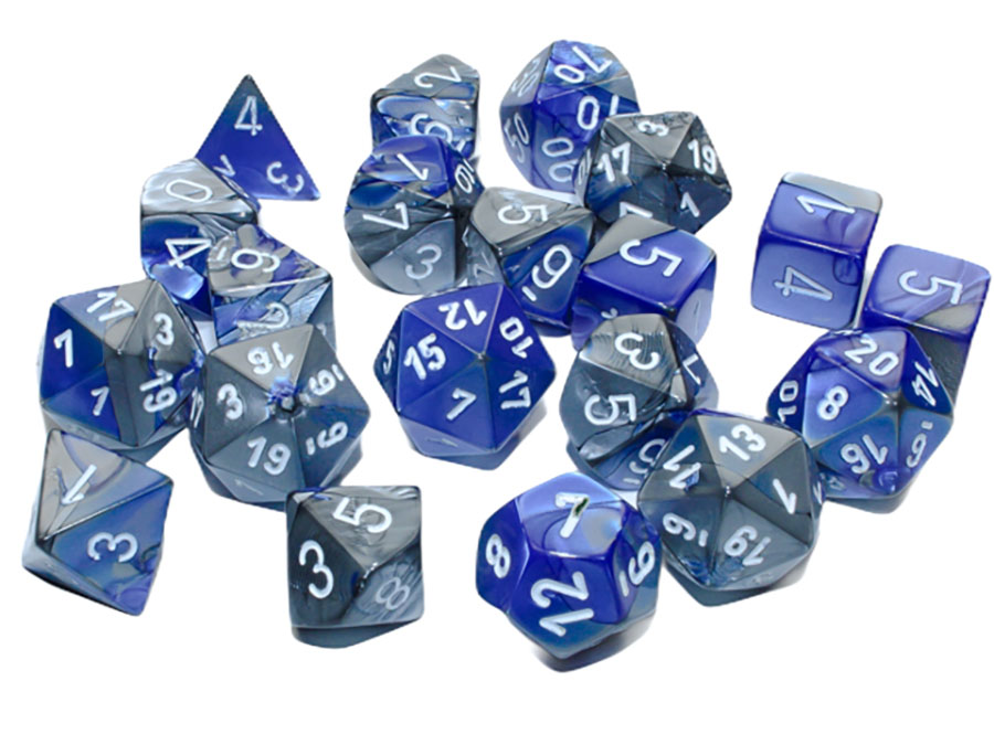 Gemini Bag Of 20 Polyhedral Blue-Steel/White Dice Bag