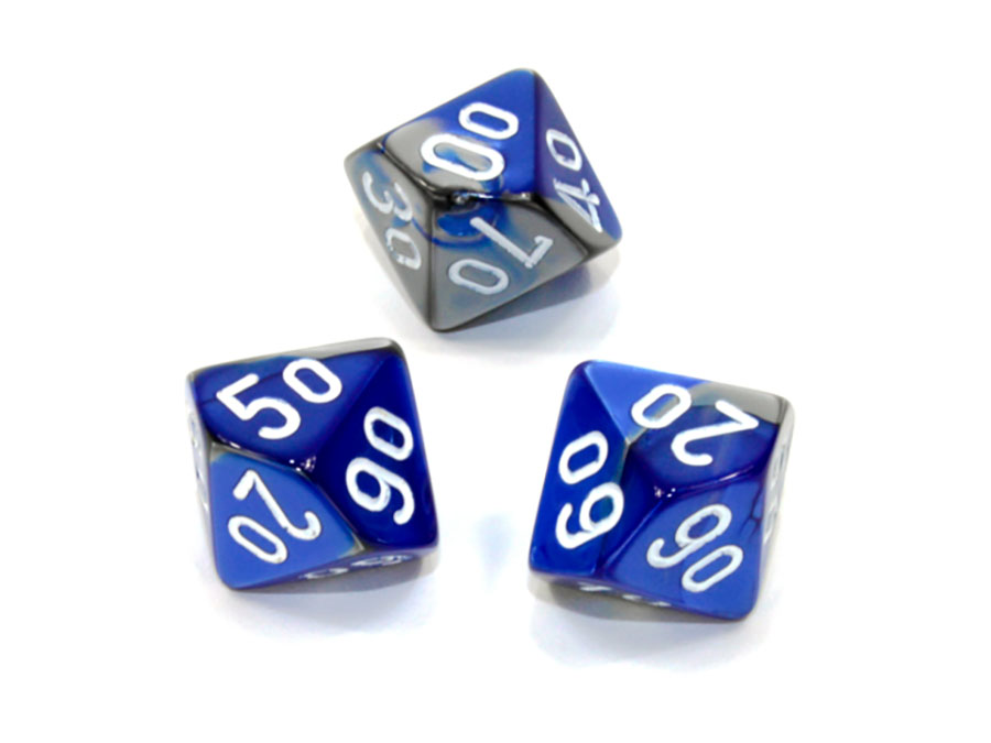 Gemini Polyhedral Blue-Steel/White Dice - Tens 10