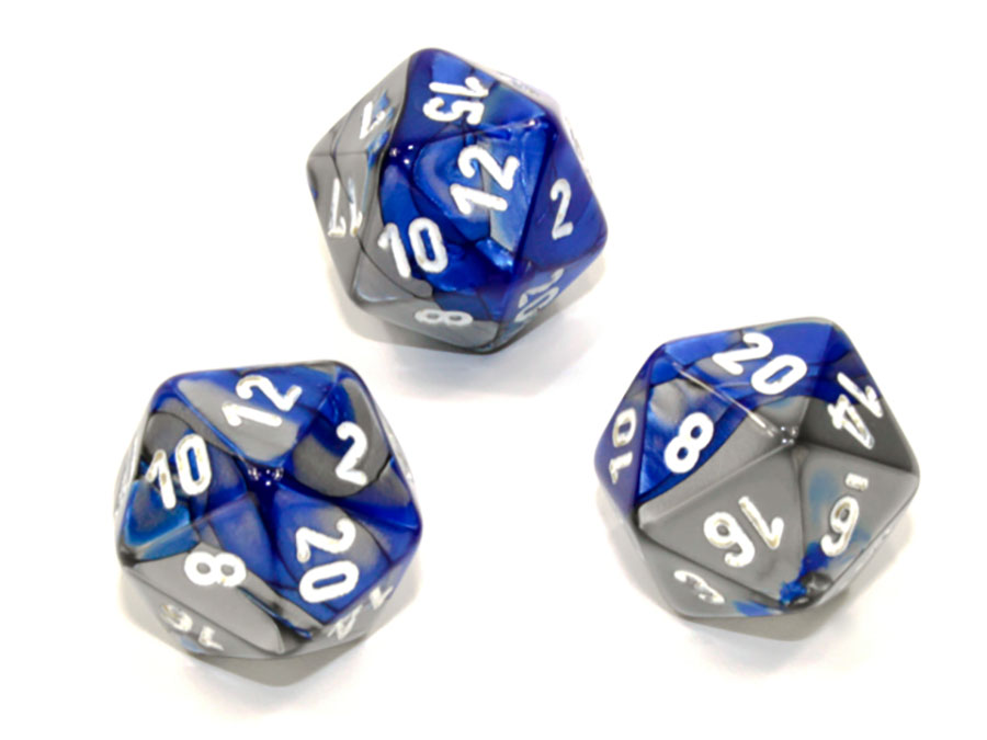 Gemini Polyhedral Blue-Steel/White Dice - D20