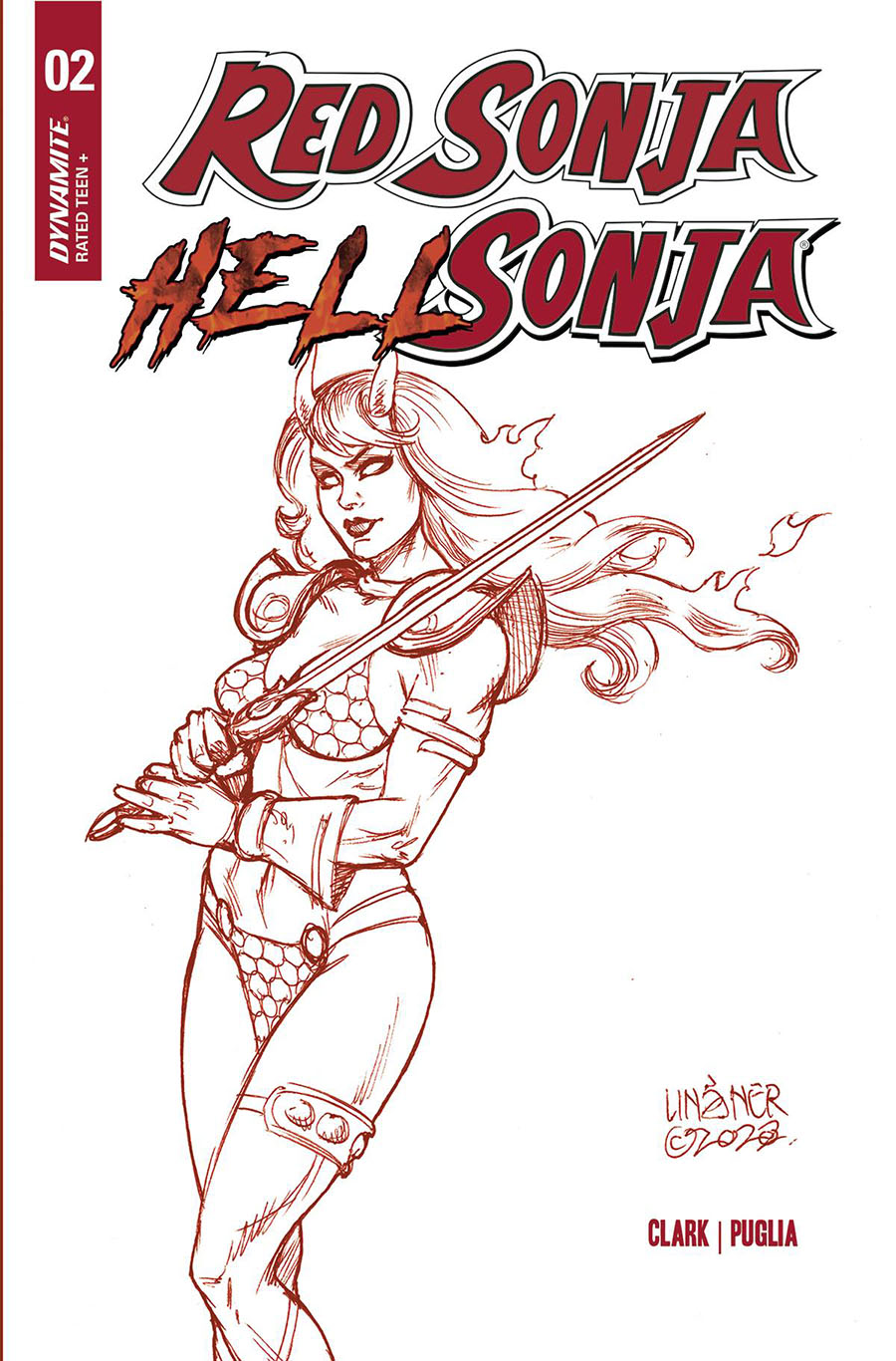 Red Sonja Hell Sonja #2 Cover P Incentive Joseph Michael Linsner Fiery Red Line Art Cover