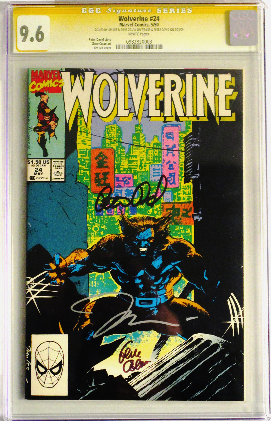 Wolverine Vol 2 #24 Cover B CGC Signature Series 9.6 Signed by Jim Lee Gene Colan & Peter David