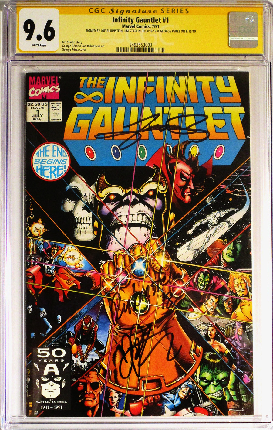 Infinity Gauntlet #1 Cover C CGC SS 9.6 Signed Joe Rubenstein Jim Starlin George Perez