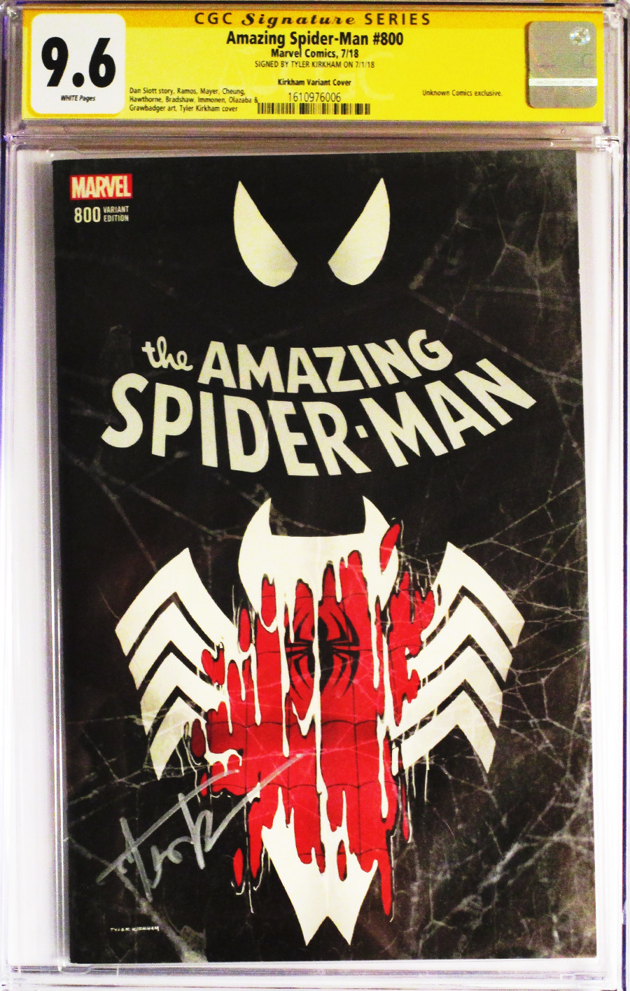 Amazing Spider-Man Vol 4 #800 Cover Z-J CGC SS 9.6 Signed By Tyler Kirkham Unkown Comics Exclusive Variant Cover