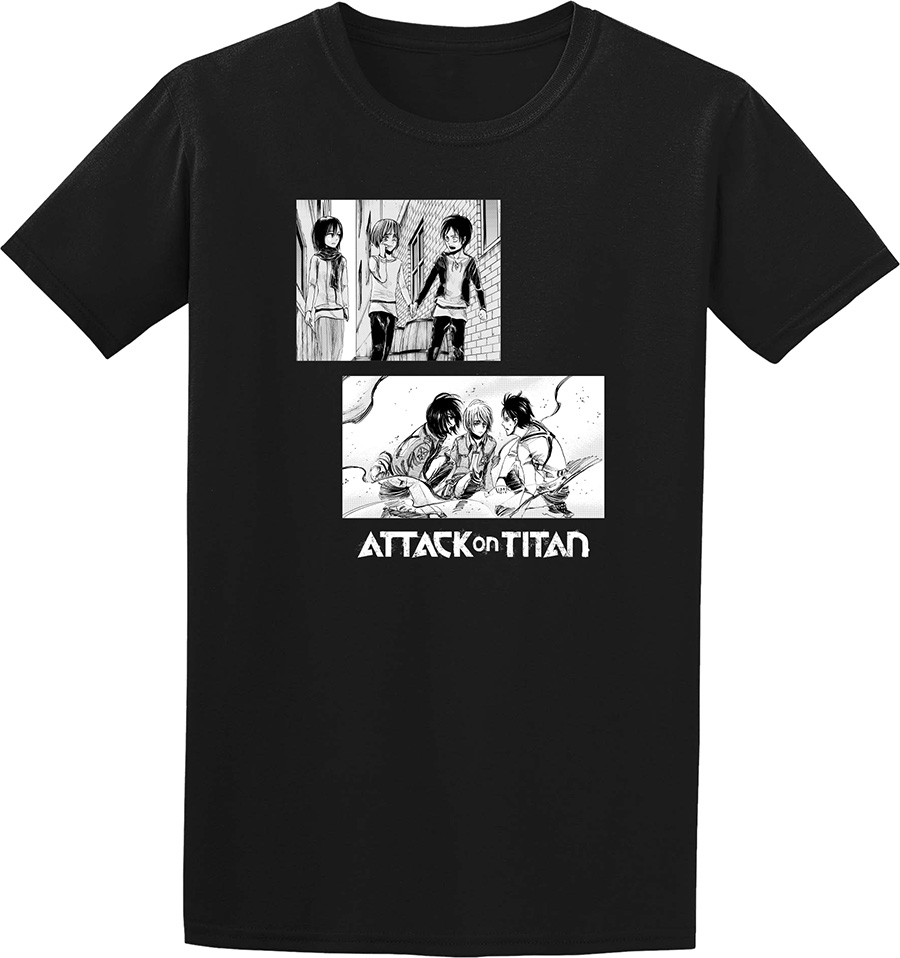 Attack On Titan Eren Mikasa & Armin Black T-Shirt Large