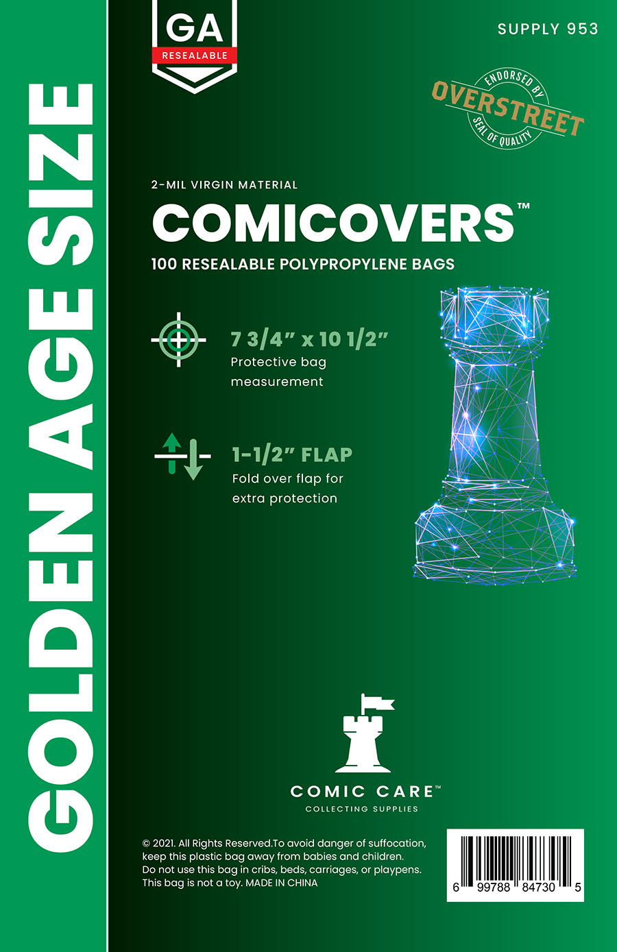 Comic Care Resealable Polypropylene Bag (Pack Of 100) - Golden