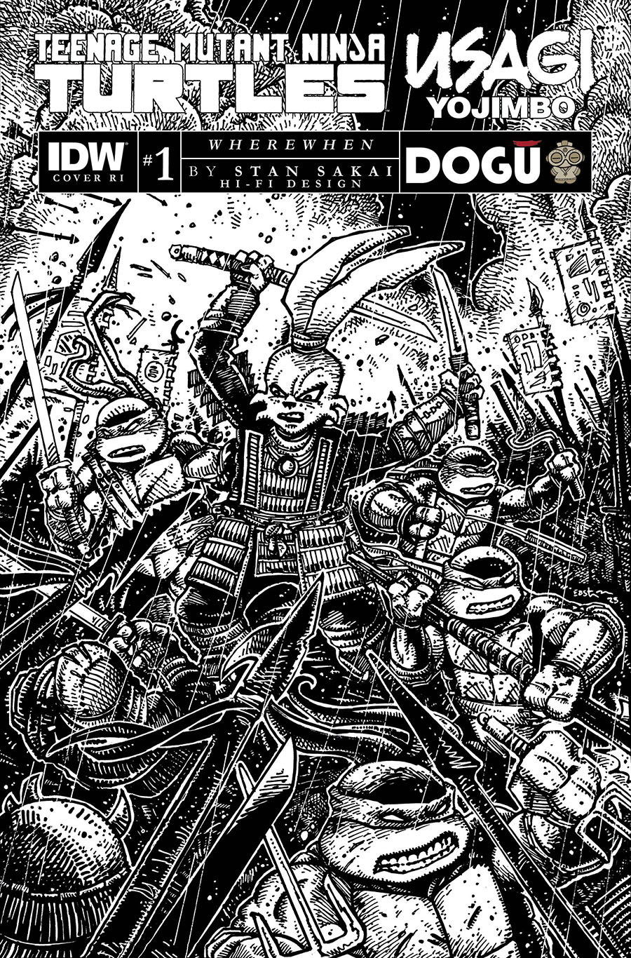 Teenage Mutant Ninja Turtles Usagi Yojimbo WhereWhen #1 Cover G Incentive Kevin Eastman Black & White Cover