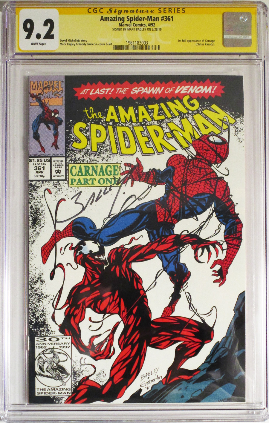 Amazing Spider-Man #361 Cover D CGC Signature Series 9.2 Signed by Mark Bagley