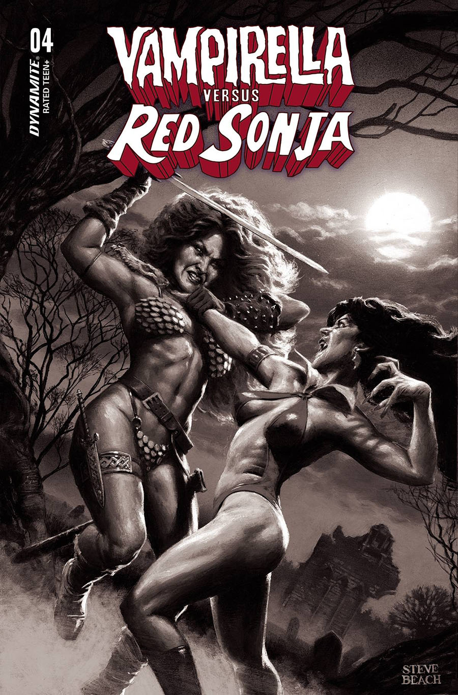 Vampirella vs Red Sonja #4 Cover N Incentive Steve Beach Black & White Cover
