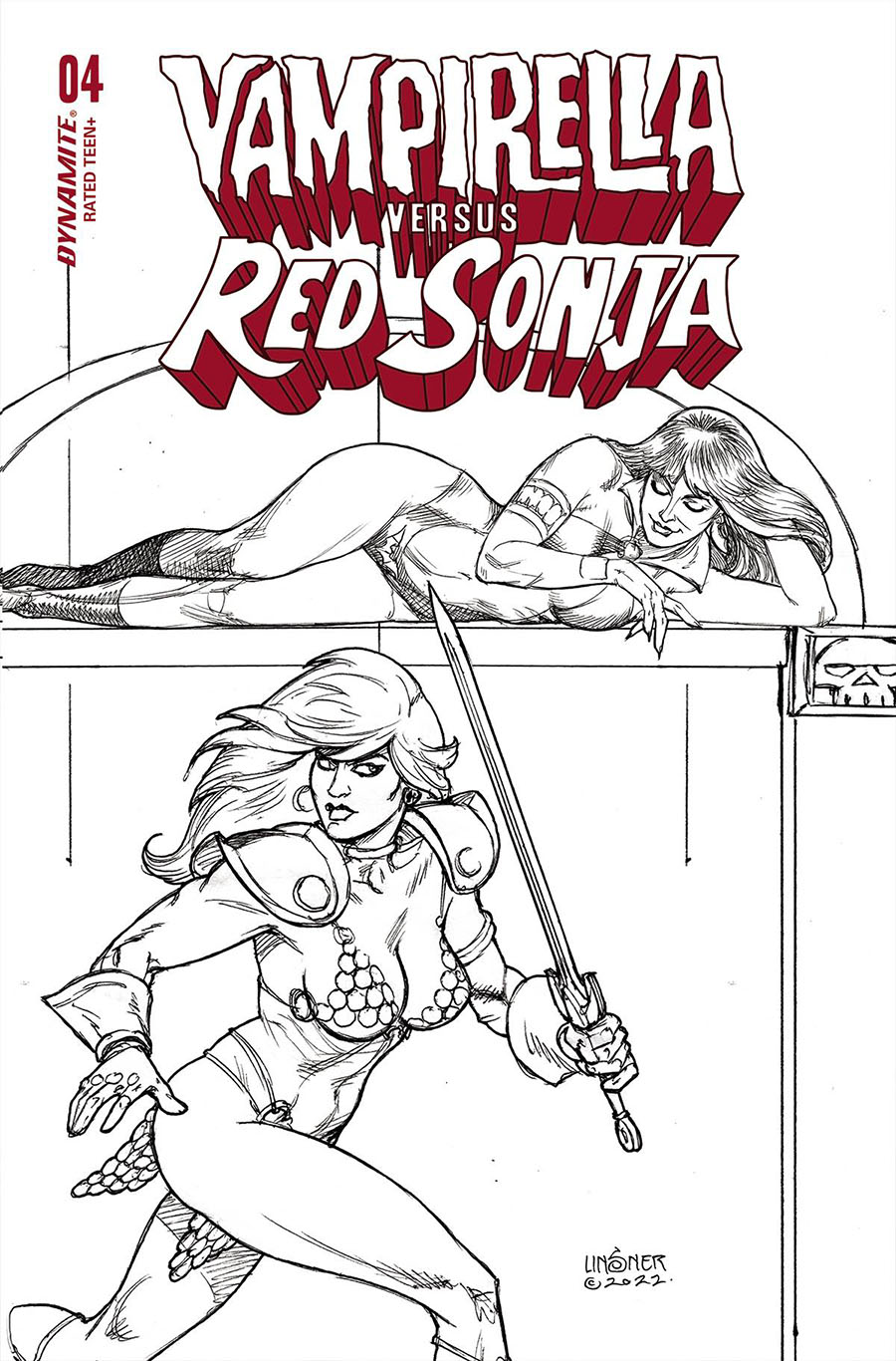 Vampirella vs Red Sonja #4 Cover P Incentive Joseph Michael Linsner Line Art Cover