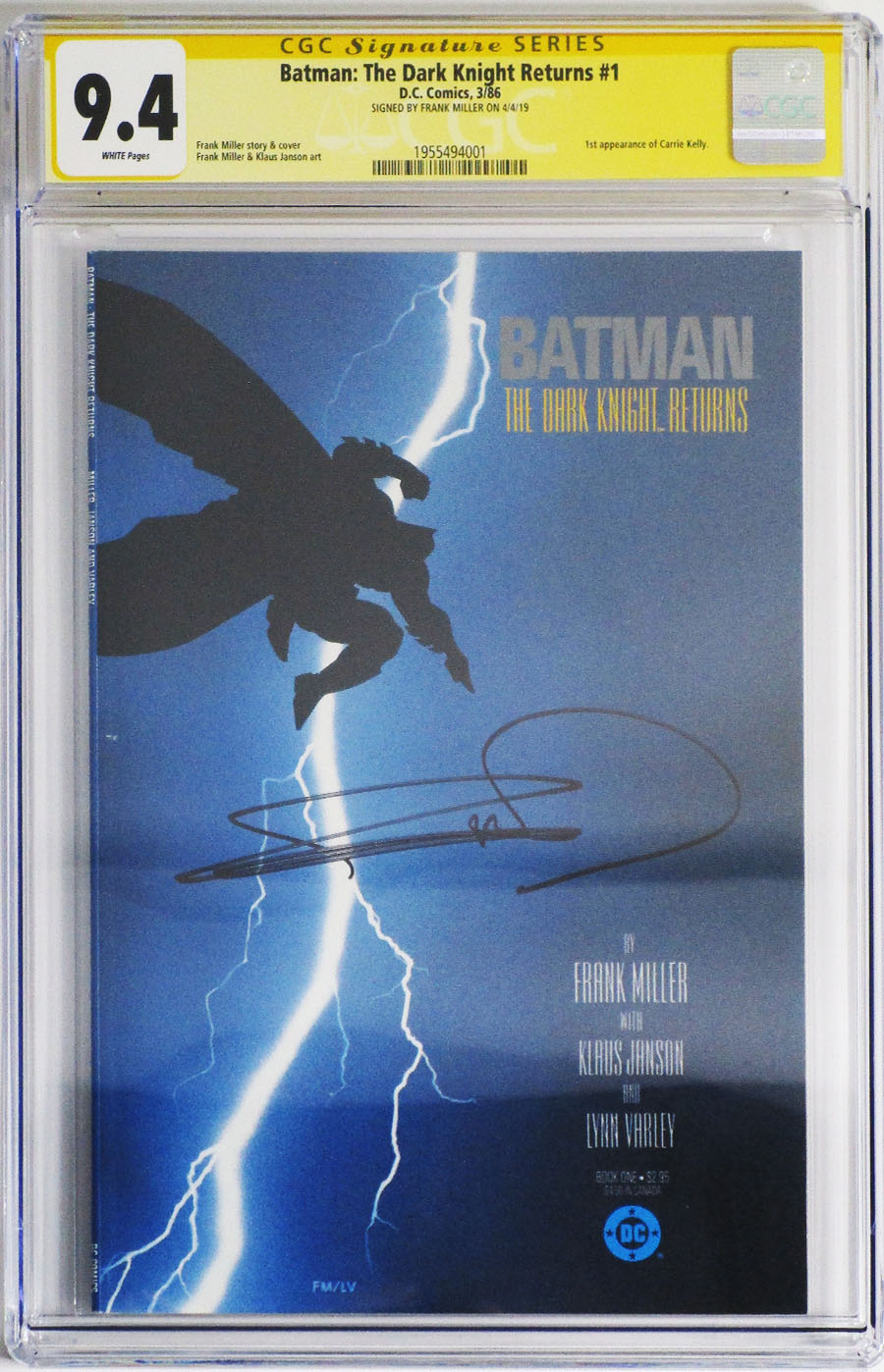 Batman The Dark Knight Returns #1 Cover O CGC Signature Series 9.4 Signed by Frank Miller 1st Ptg