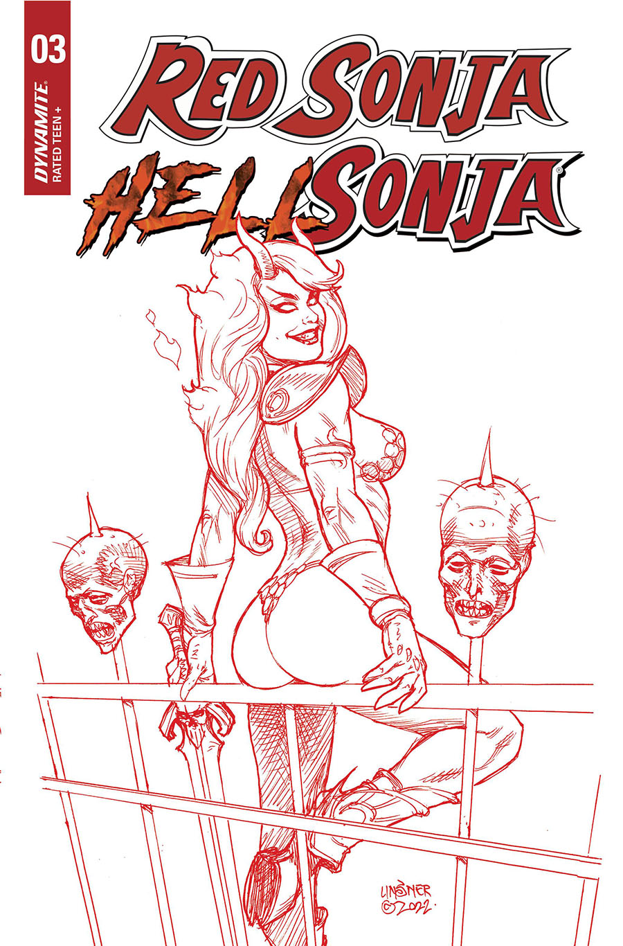 Red Sonja Hell Sonja #3 Cover O Incentive Joseph Michael Linsner Fiery Red Line Art Cover