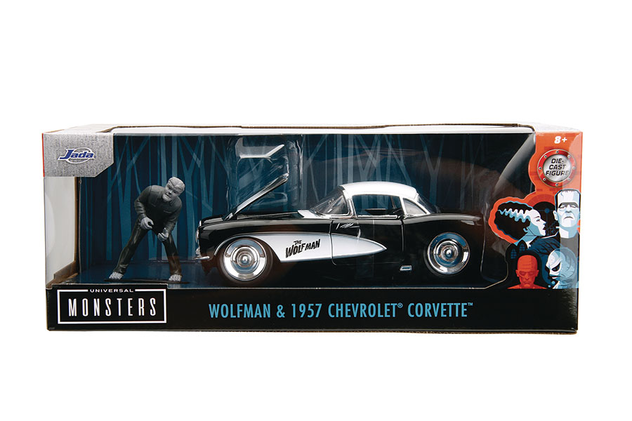 Hollywood Rides 1957 Chevy Corvette With Wolfman Figure 1/24 Scale Die-Cast Vehicle