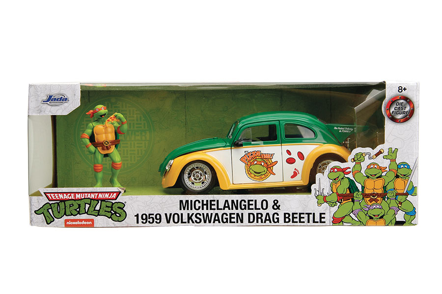 Hollywood Rides Teenage Mutant Ninja Turtles VW Drag Beetle With Michelangelo Figure 1/24 Scale Die-Cast Vehicle