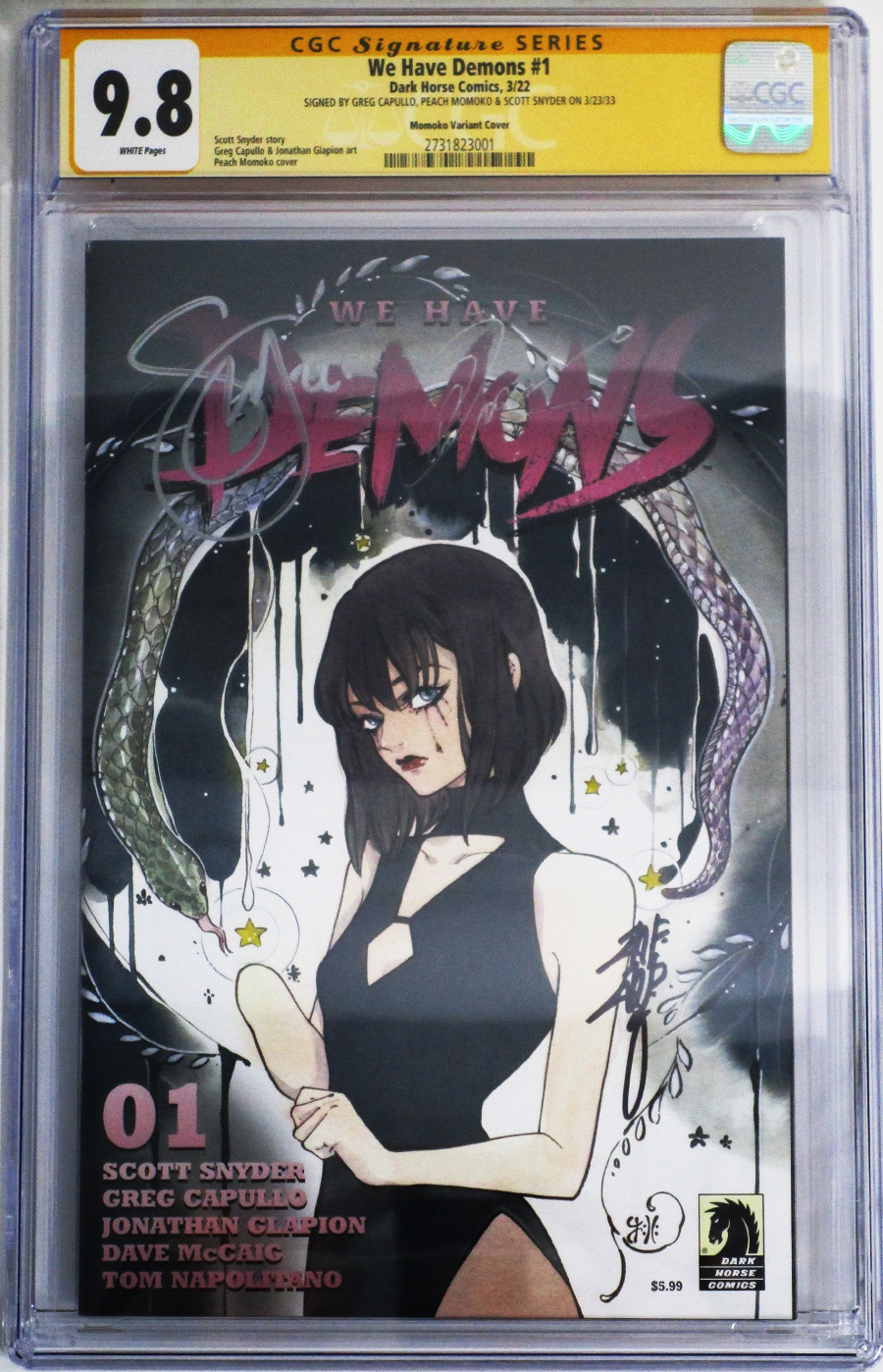 We Have Demons #1 Cover O CGC Signed By Scott Snyder Greg Capullo Peach Momoko 9.8