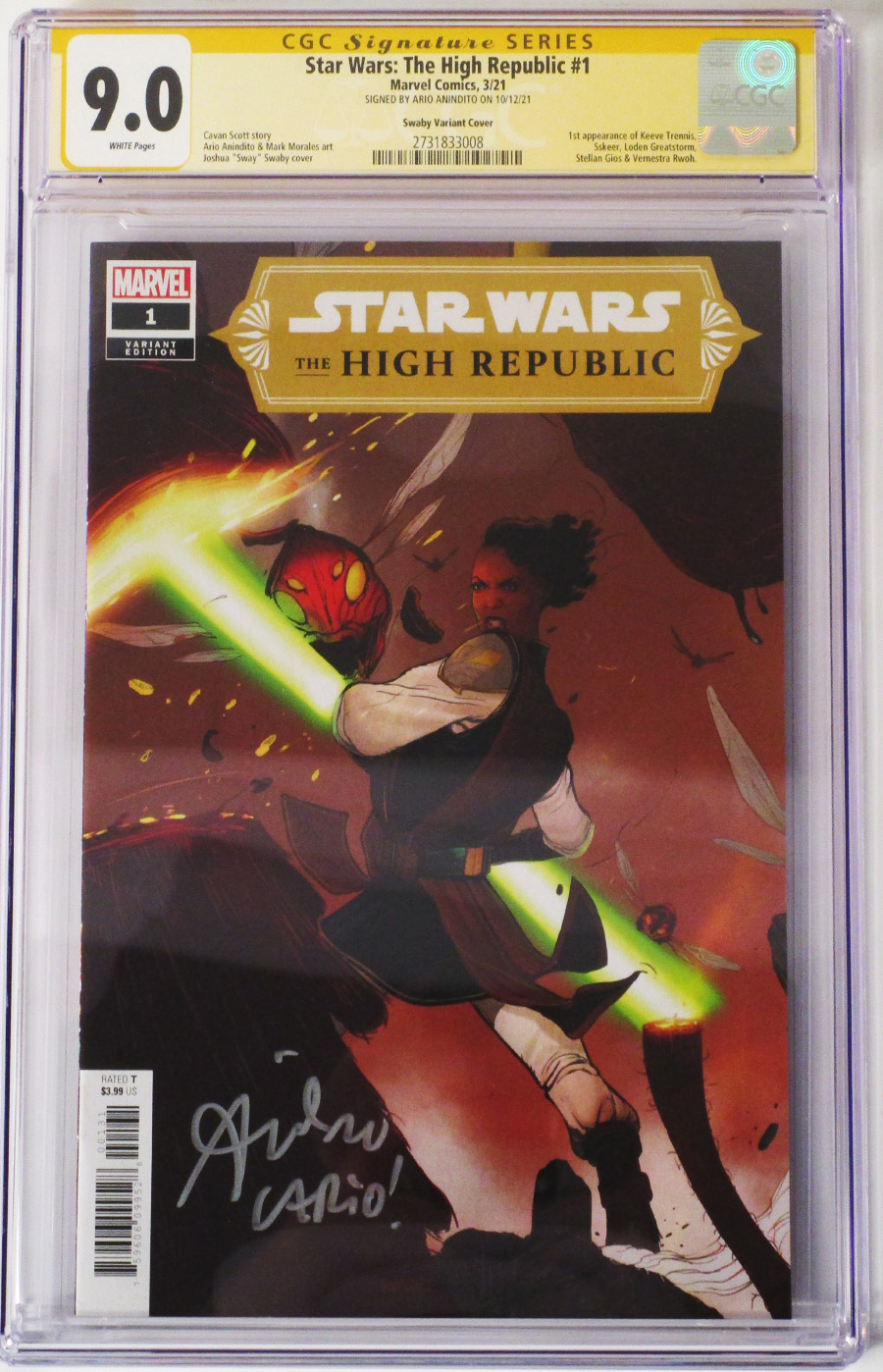 Star Wars The High Republic #1 Cover K Incentive Sway Variant Cover Signed by Ario Anindito CGC Graded 9.0