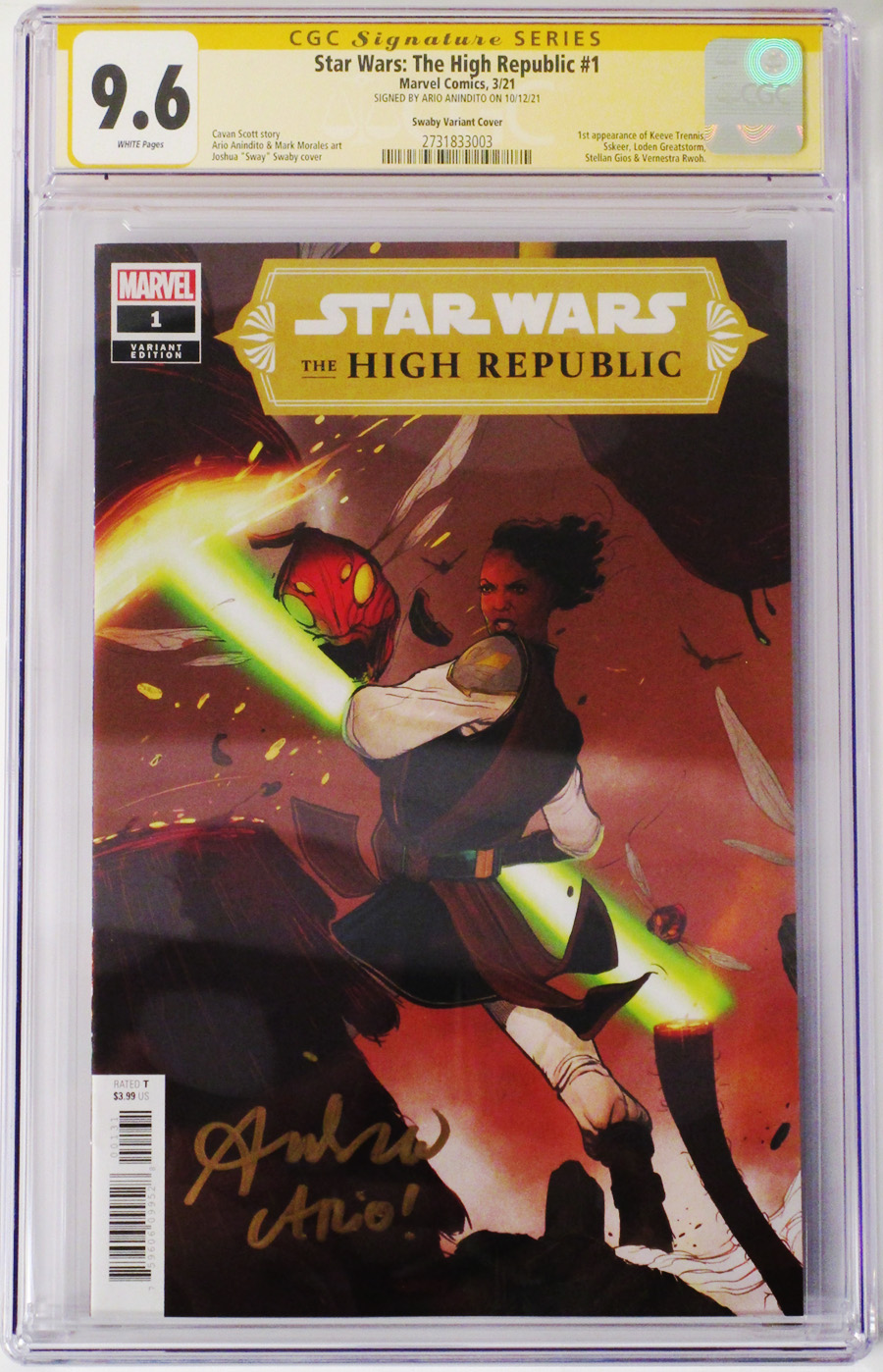 Star Wars High Republic #1 Cover L Incentive Sway Variant Cover Signed by Ario Anindito CGC Graded 9.6