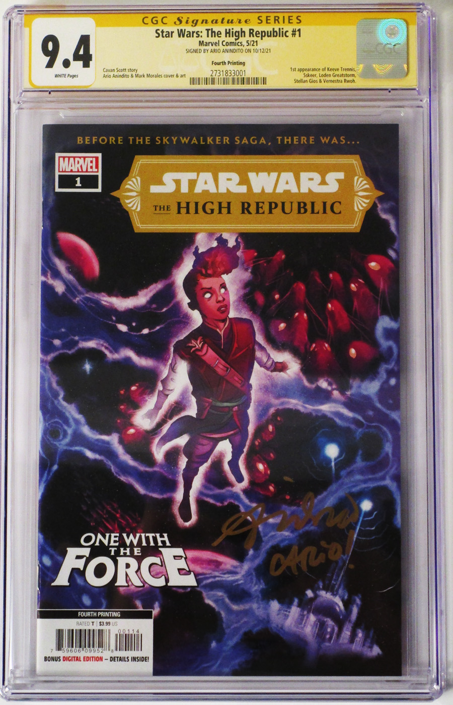 Star Wars High Republic #1 Cover N 4th Printing Variant Cover Signed by Ario Anindito CGC Graded 9.4