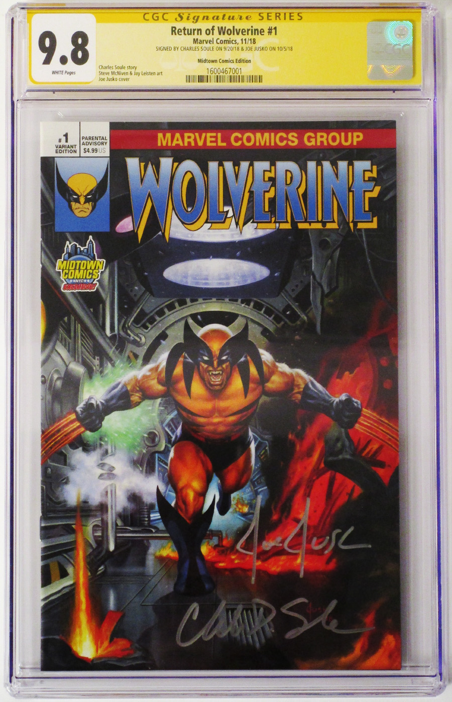Return Of Wolverine #1  Midtown Exclusive Cover F CGC Signature Series 9.8 Signed by Charles Soule and Joe Jusko Joe Jusko Variant Cover 