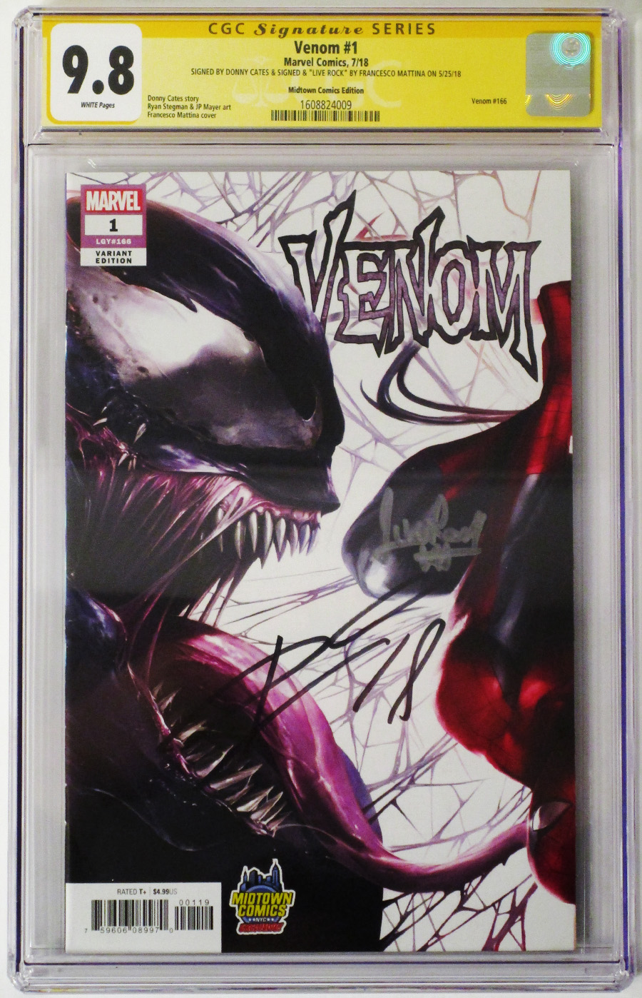 Venom Vol 4 #1  Midtown Exclusive Mattina & Sliney Connecting Variant Cover (Left Side) CGC Signature Series 9.8 Signed by Cates & Mattina