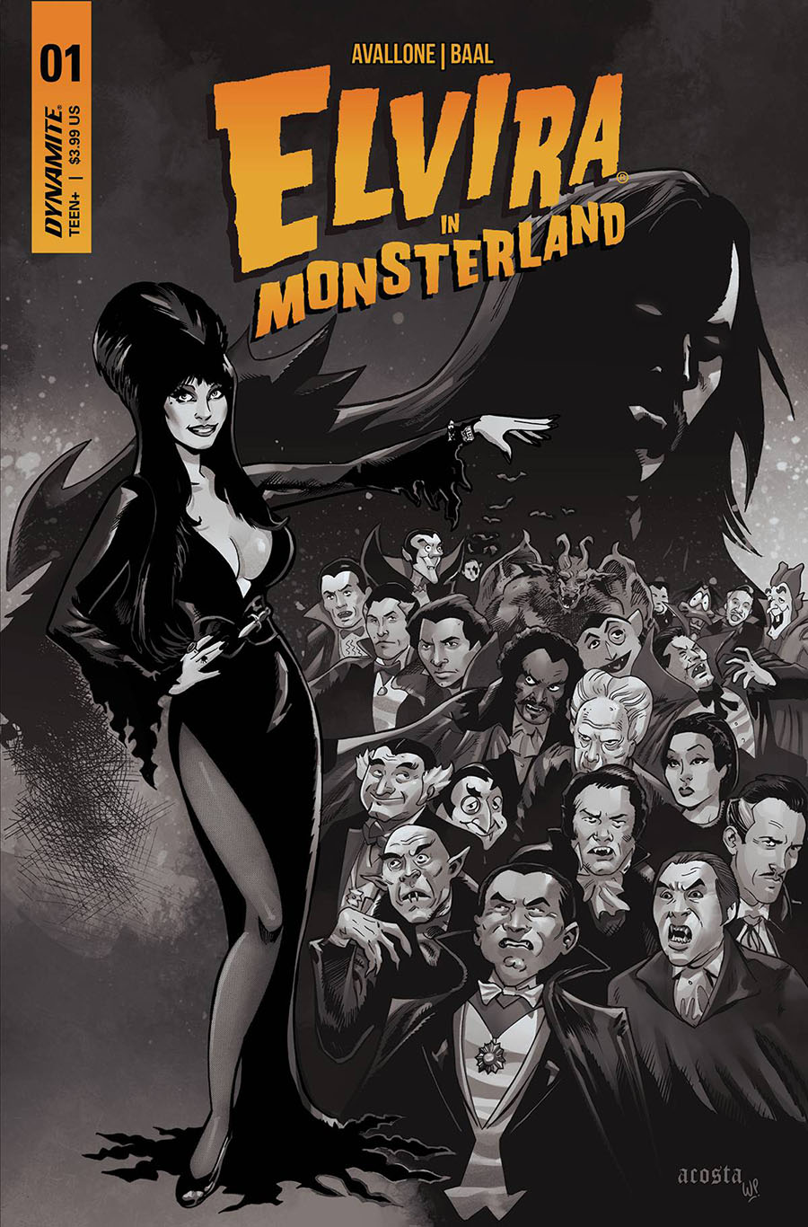 Elvira In Monsterland #1 Cover I Incentive Dave Acosta Black & White Cover