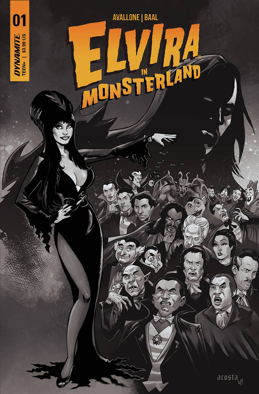 Elvira In Monsterland #1 Cover I Incentive Dave Acosta Black & White Cover